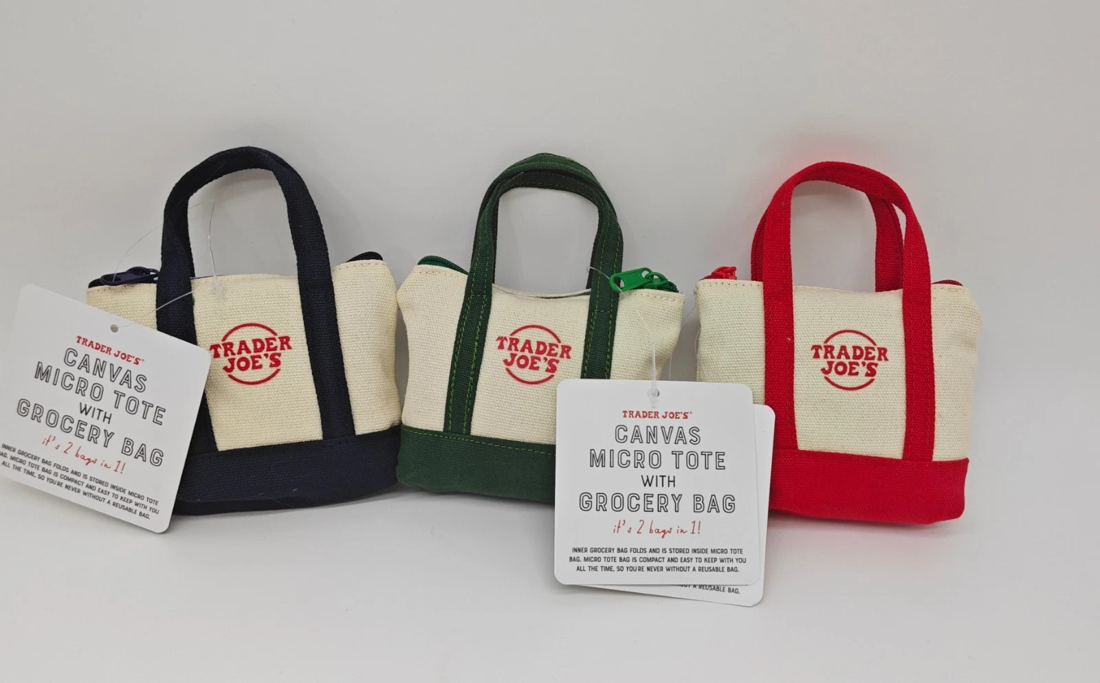 3X Trader Joe’s Mini Canvas Micro Tote With Storage Bag Christmas Limited Gift