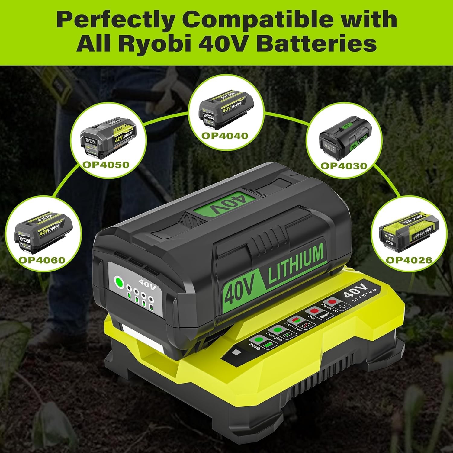 40V Rapid Charger for Ryobi OP401S OP406A OP404 OP401 Battery Replacement