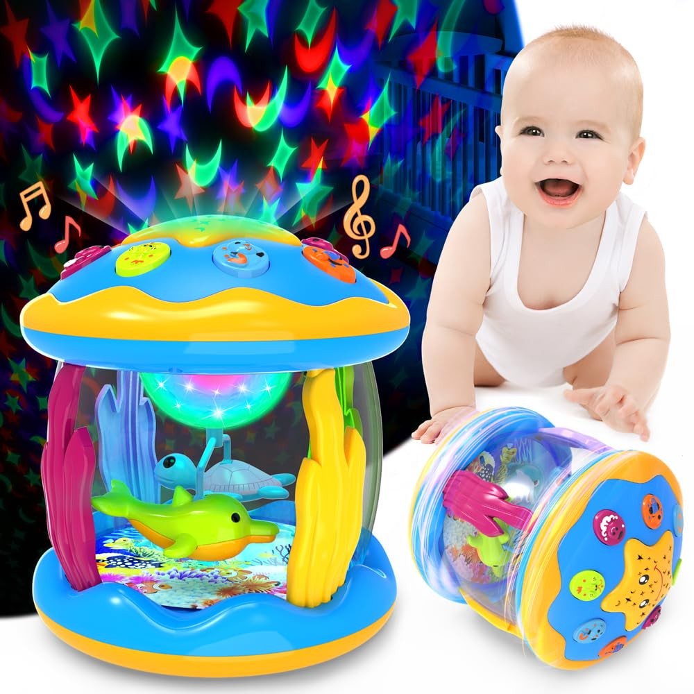 Baby Toys 6 to 12 Months – Musical Projector Rotating Light Up Toys, Tummy Time