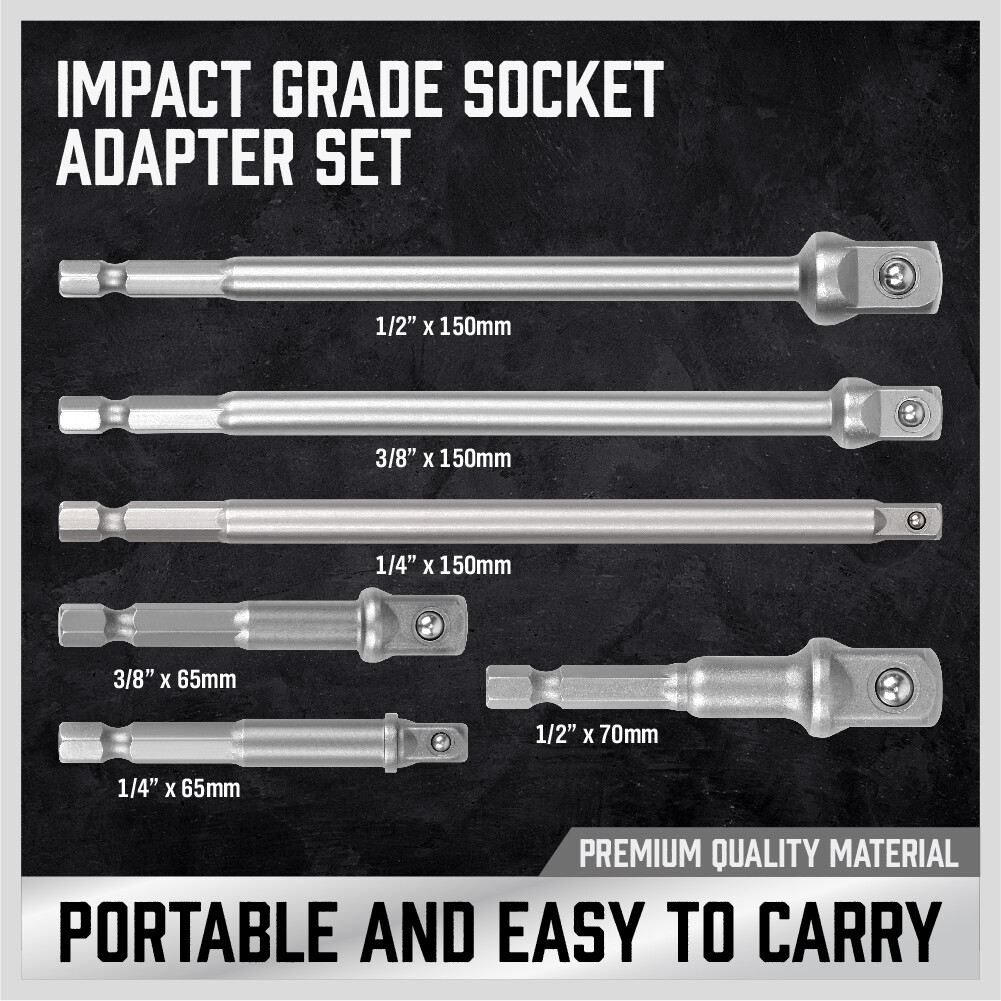 6Pc Socket Adapter Impact Hex Shank Drill Bit Power Extension Bar 1/4″ 3/8″ 1/2″