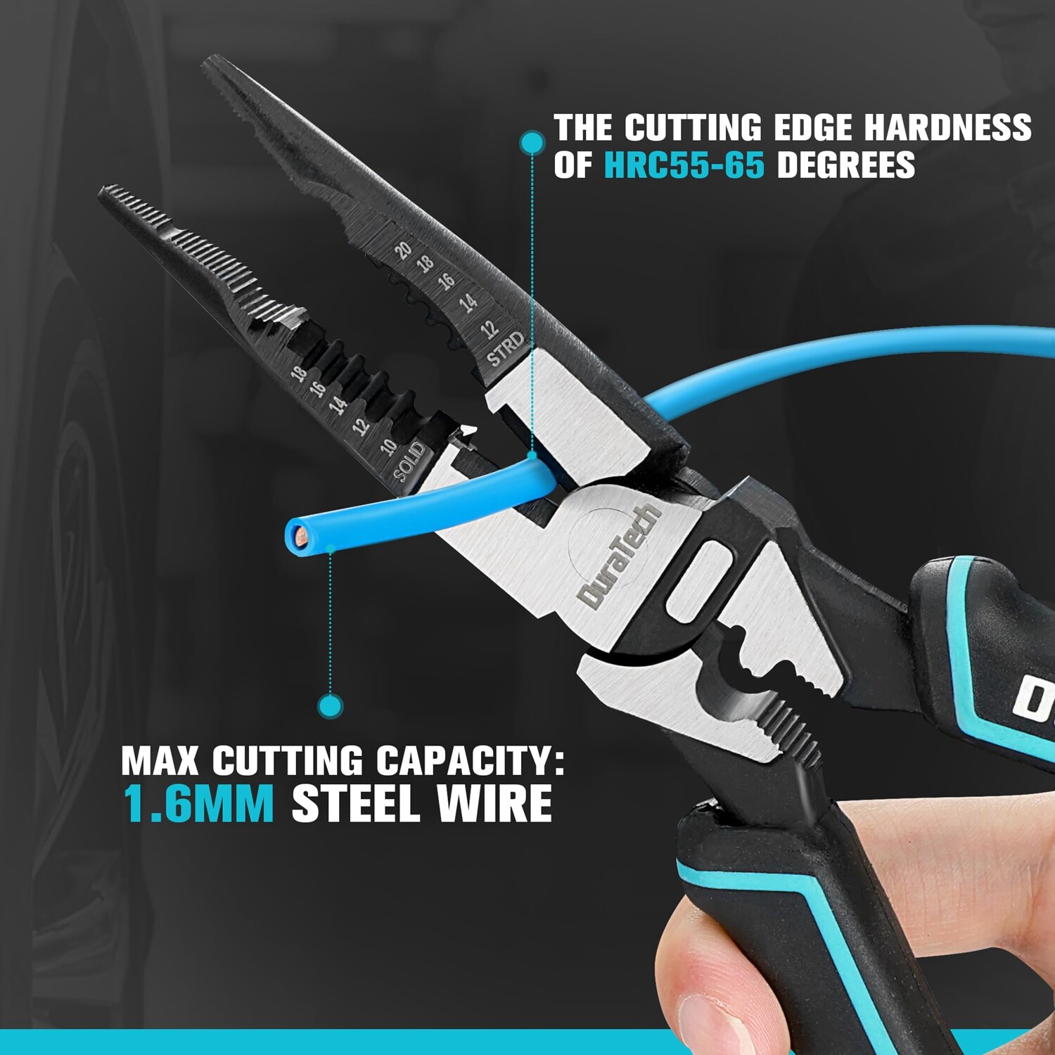 DURATECH 6-in-1 Needle Nose Plier 8.5″ Heavy Duty Long Nose Pliers Wire Stripper