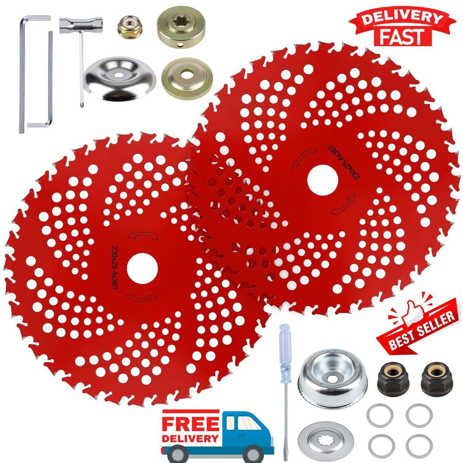 2 Pack 9″x 36 Teeth Carbide Tipped Blade kit for Brush Cutter Trimmer Weed Eater