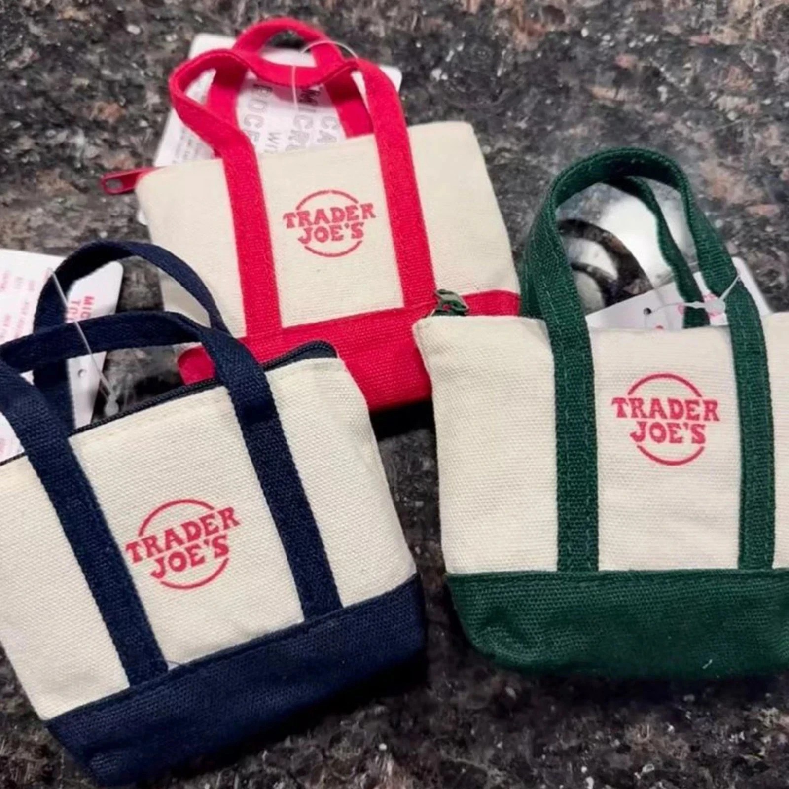 3X Trader Joe’s Mini Canvas Micro Tote With Storage Bag Christmas Limited Gift