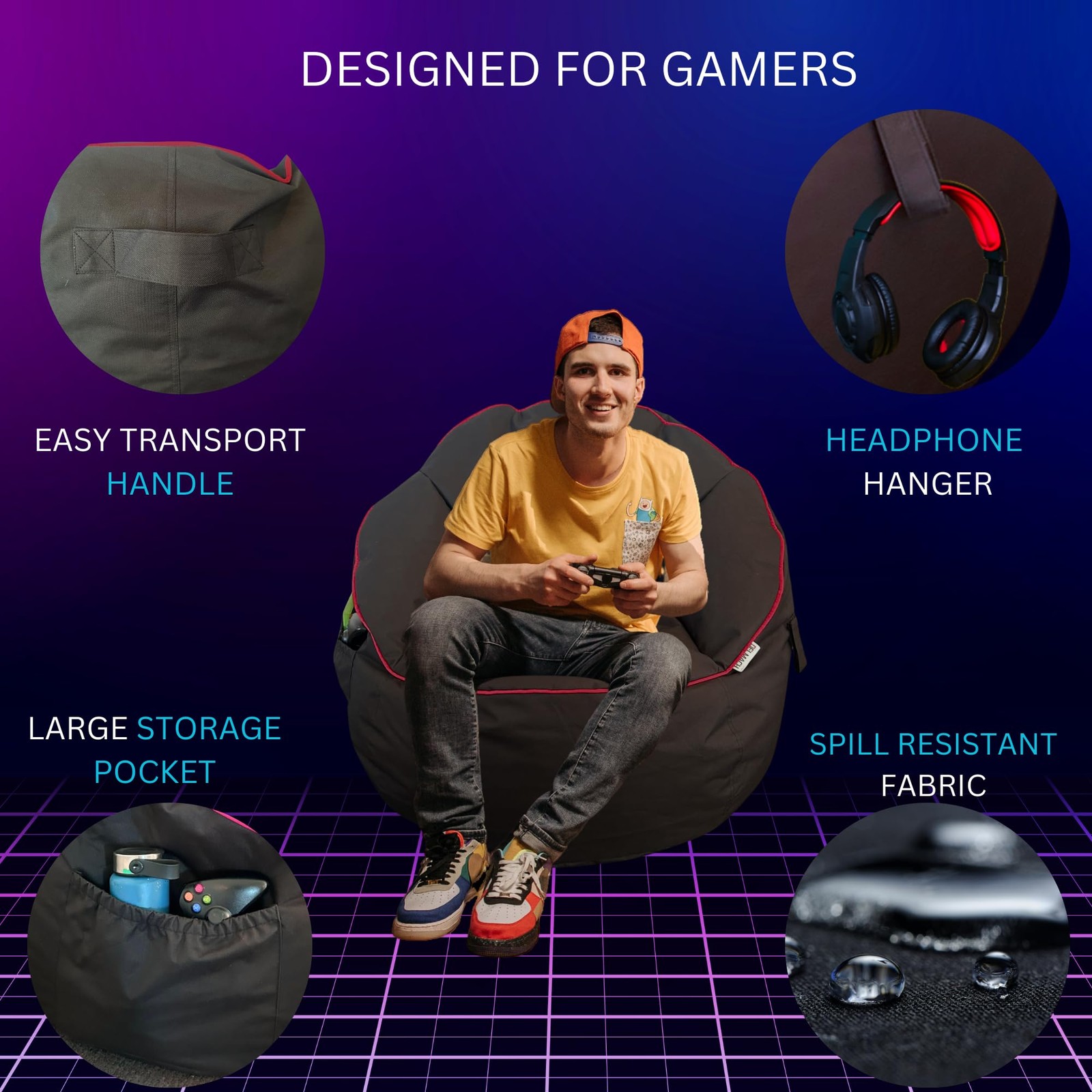 Gaming Bean Bag Chair – Fun Gaming Sofa – for Adults and Teens – Dorm Chair – Ga