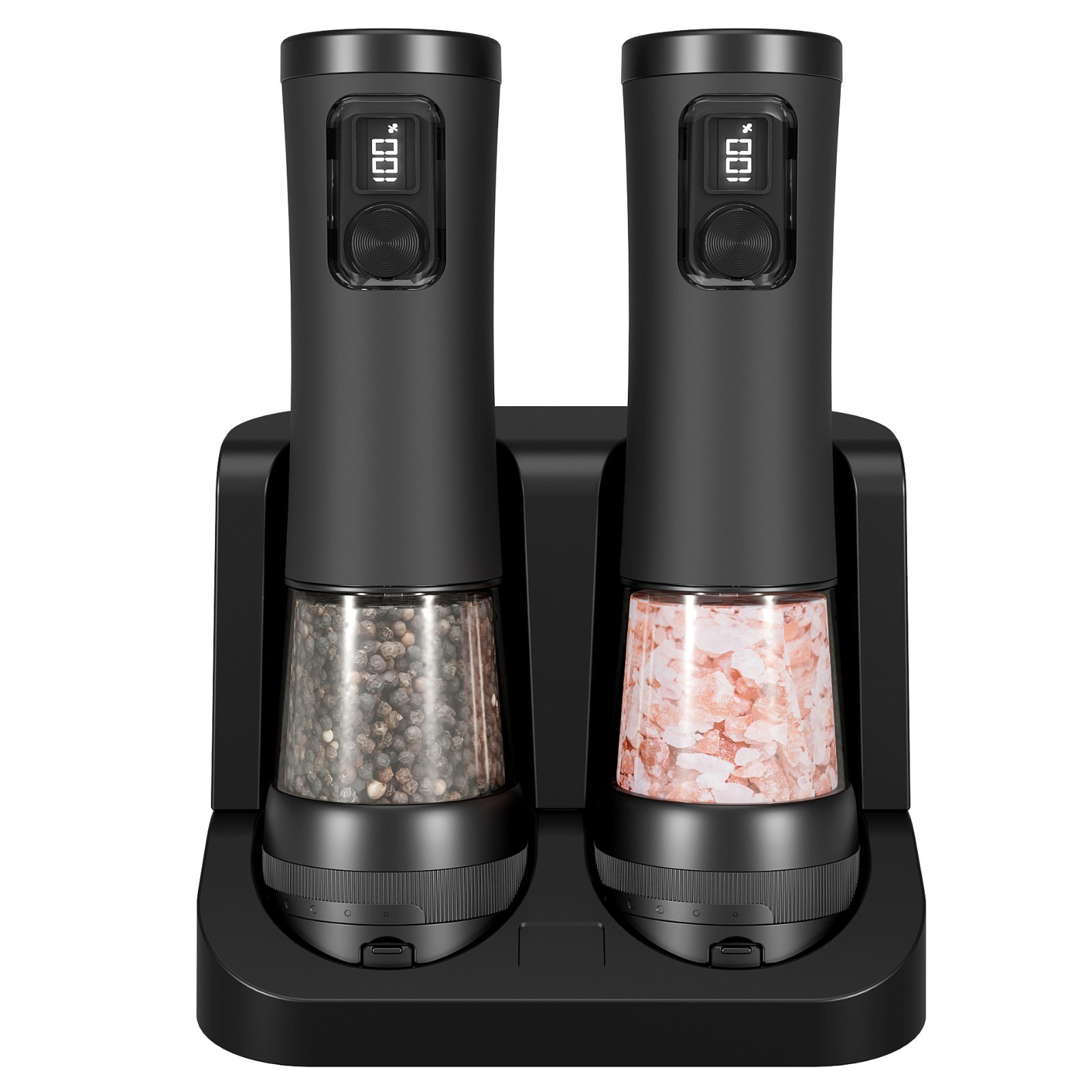 Electric Salt Pepper Grinder Set, Rechargeable Base, Adjustable Coarseness, 2PCS