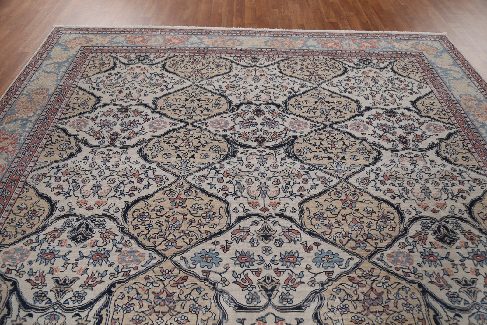 Hand-Knotted Turkish Wool Rug 9×12 Geometric Traditional Style for Any Room
