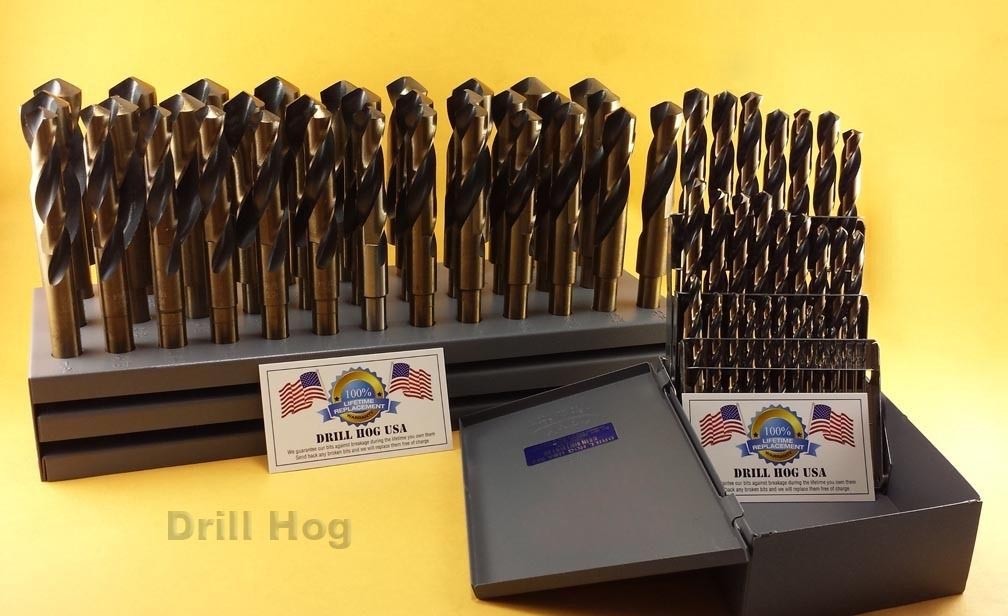 62 Pc Silver & Deming Drill Bit Set 1/16″ to 1″ Drill Hog USA Lifetime Warranty