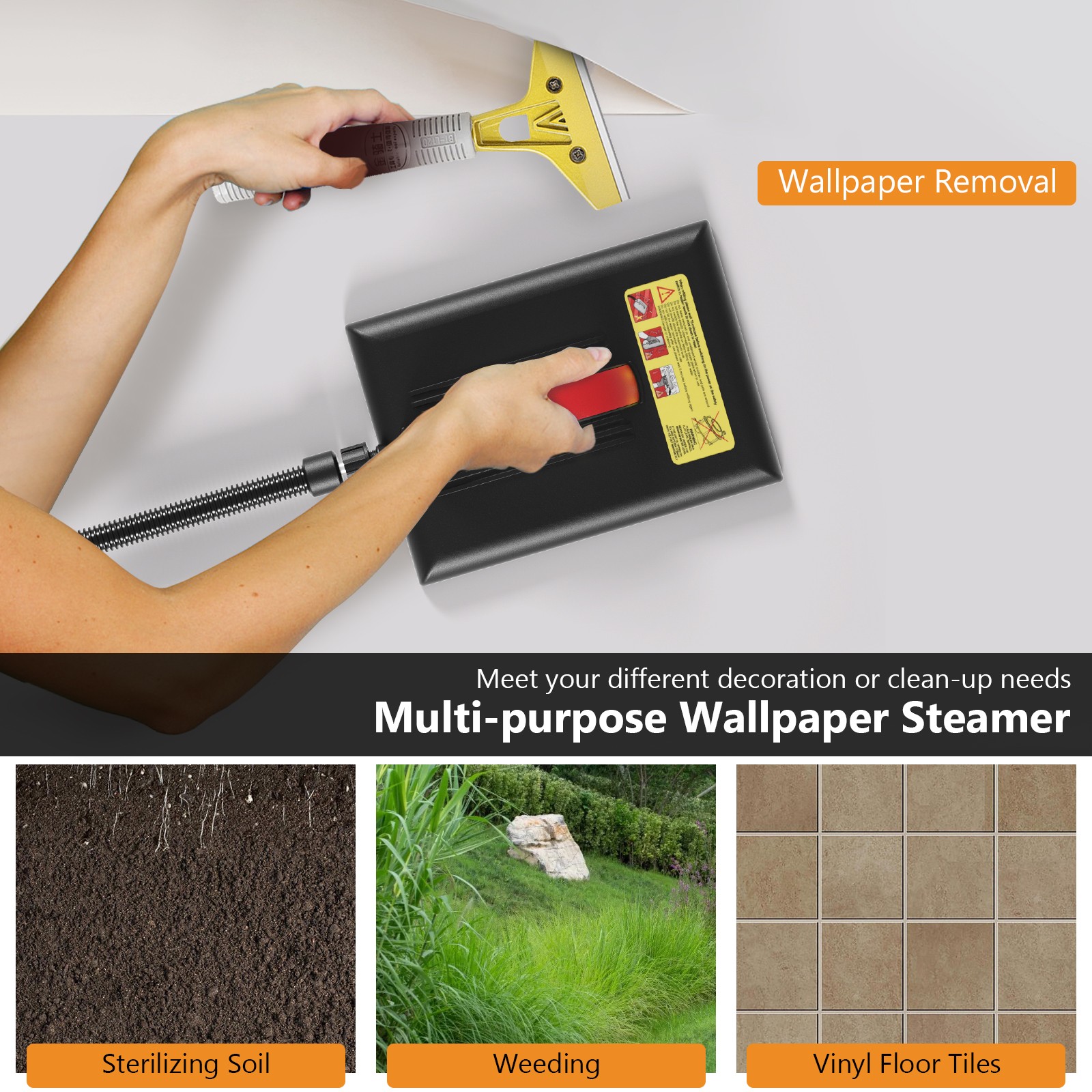 1500W Wallpaper Steamer Chemical-free Wallpaper Removal w/ 1 Gallon Reservoir