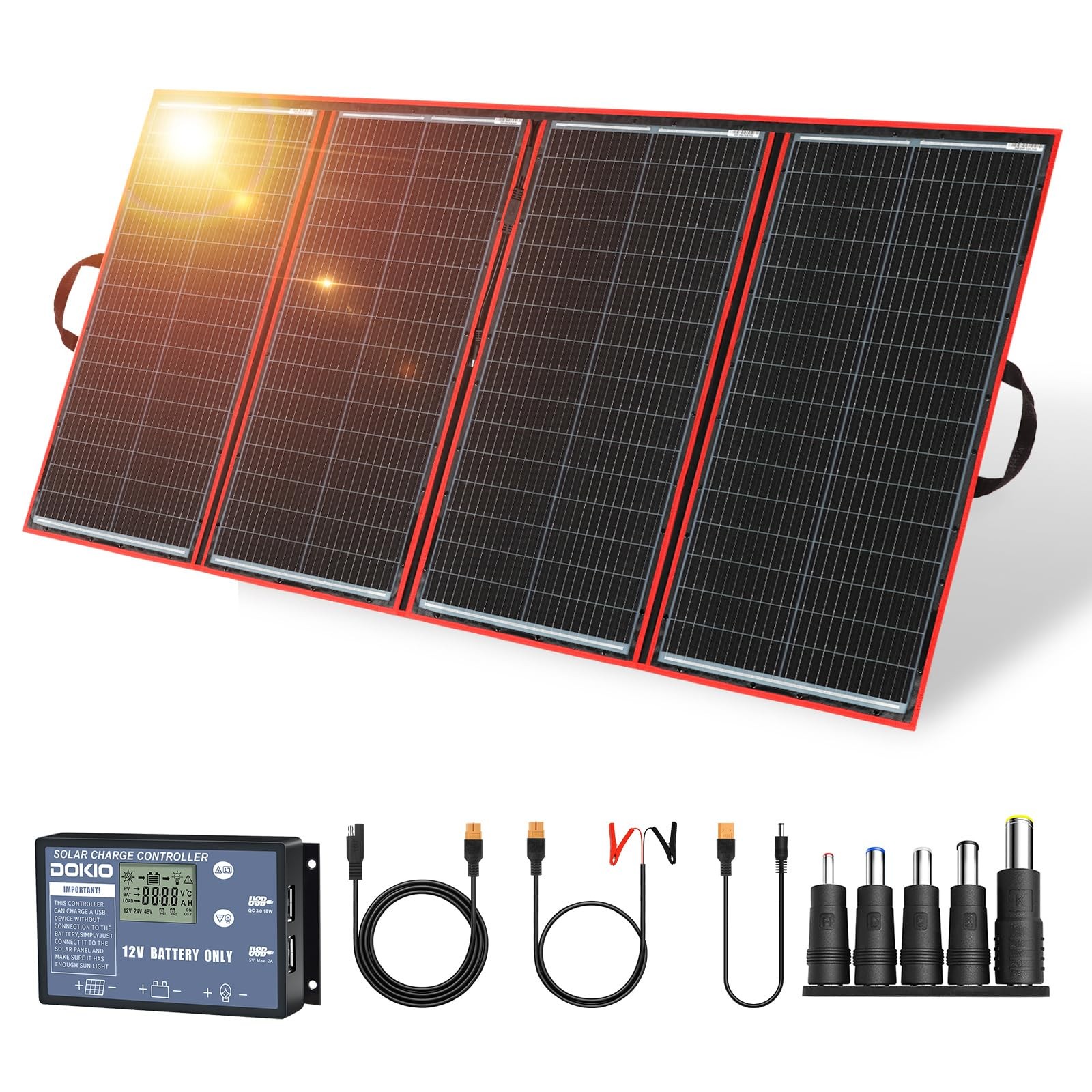 Panel 300W 12V Foldable Monocrystalline 15.2lb PWM DOKIO Solar Batteries Power