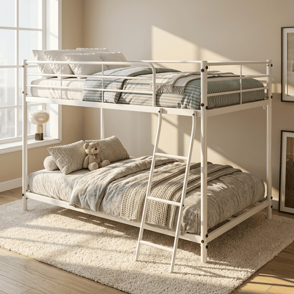 Twin Metal Bunk Bed Heavy Duty Frame Guard Rail Kids Teens Adults Bedroom White