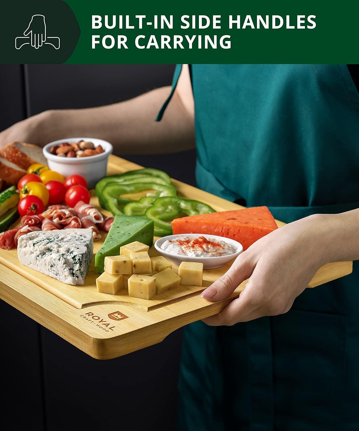 bamboo cutting board with juice groove – kitchen board for meat (butcher block)