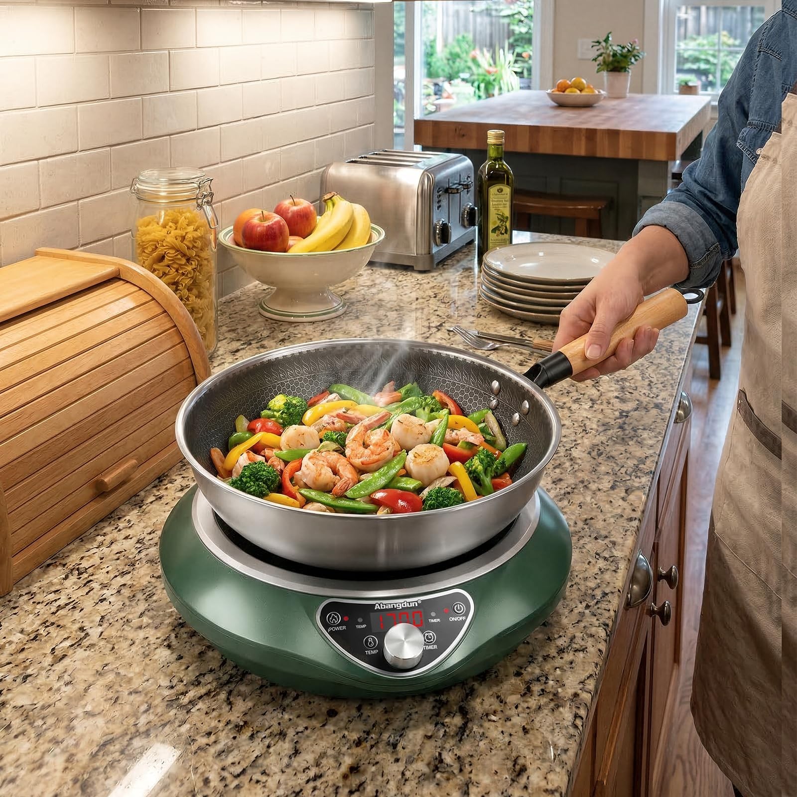 Abangdun 1700W 100V～185V Induction Cooktop Wok With Pan Electric Stove Burner