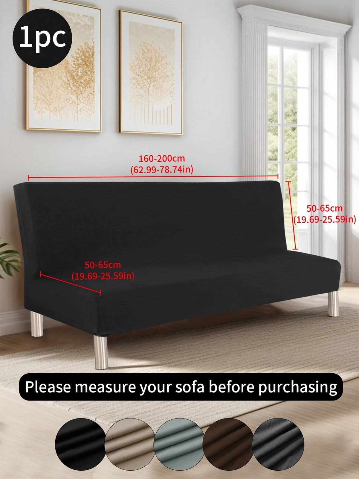 Meteorite Black Armless Sofa Slipcover 1pc One Size Waterproof Polyester