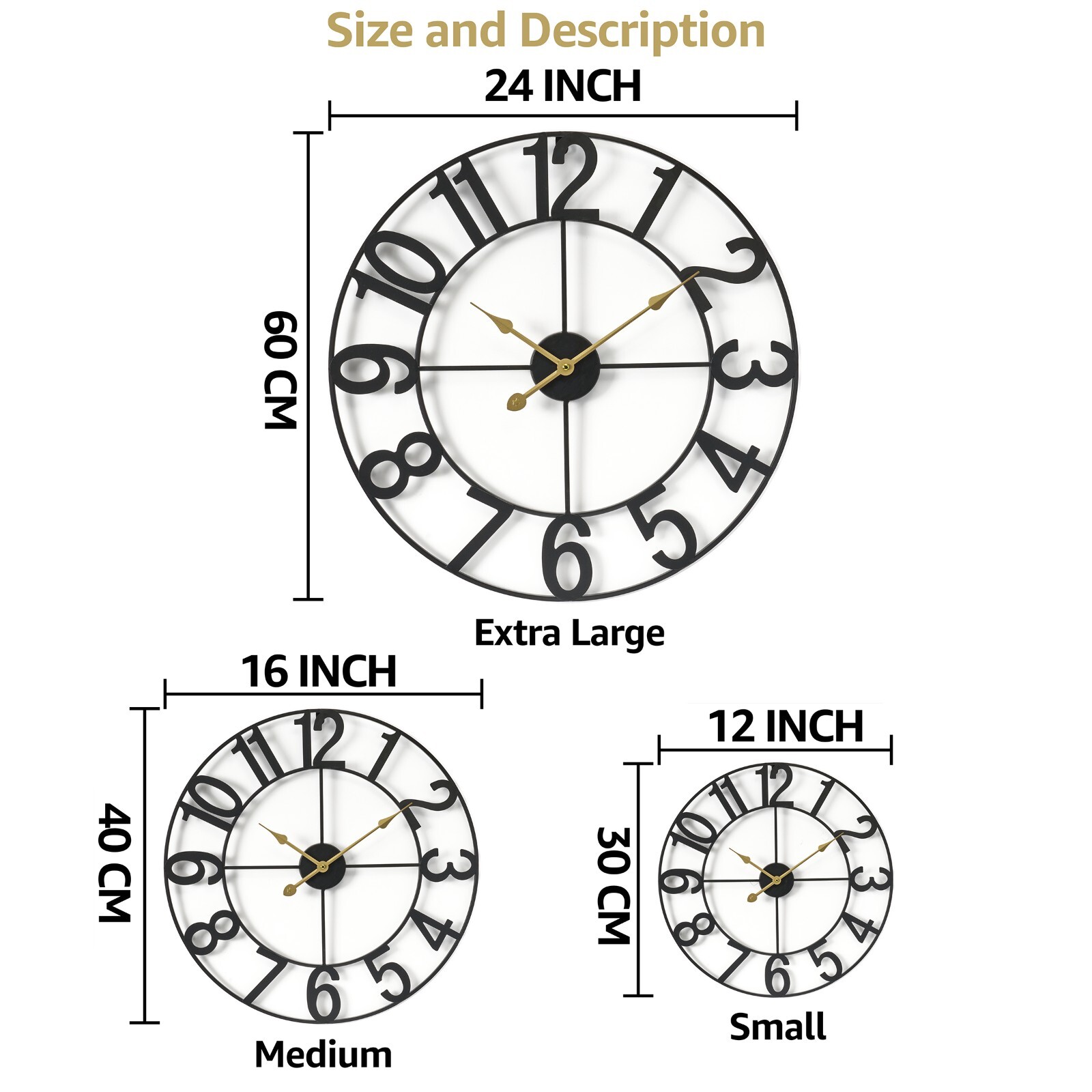 Sorbus Large 16inch Round Analog Wall Clock Battery Operated Numeral Style