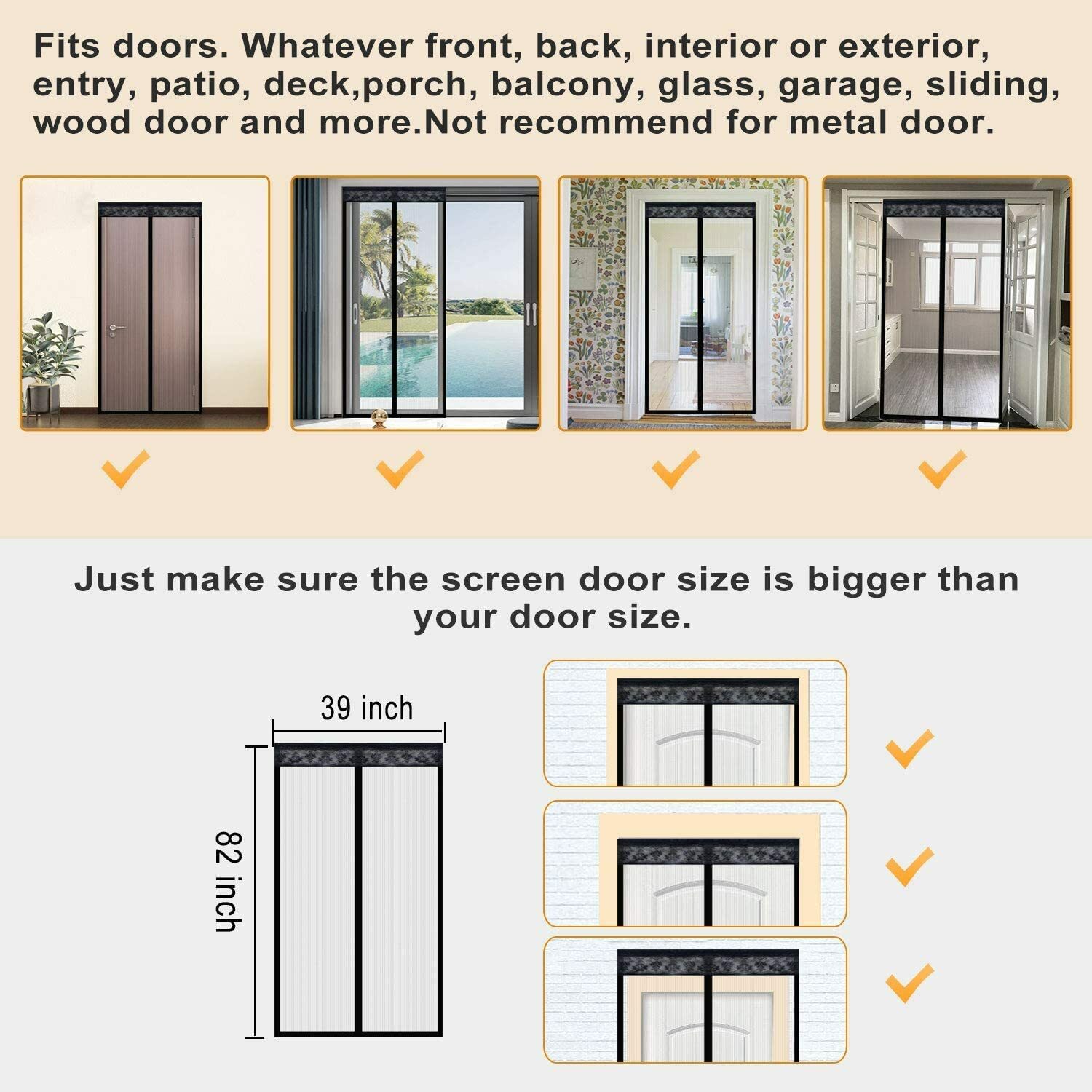 Magnetic Screen Door Mesh Curtain Durable Heavy Duty Mosquito Net Bug Hands Free