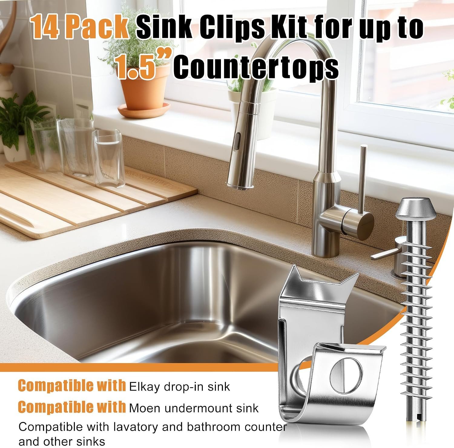 14 Pack Sink Clips Kit, Undermount Sink Clips Compatible with Moen/Elkay Bathroo