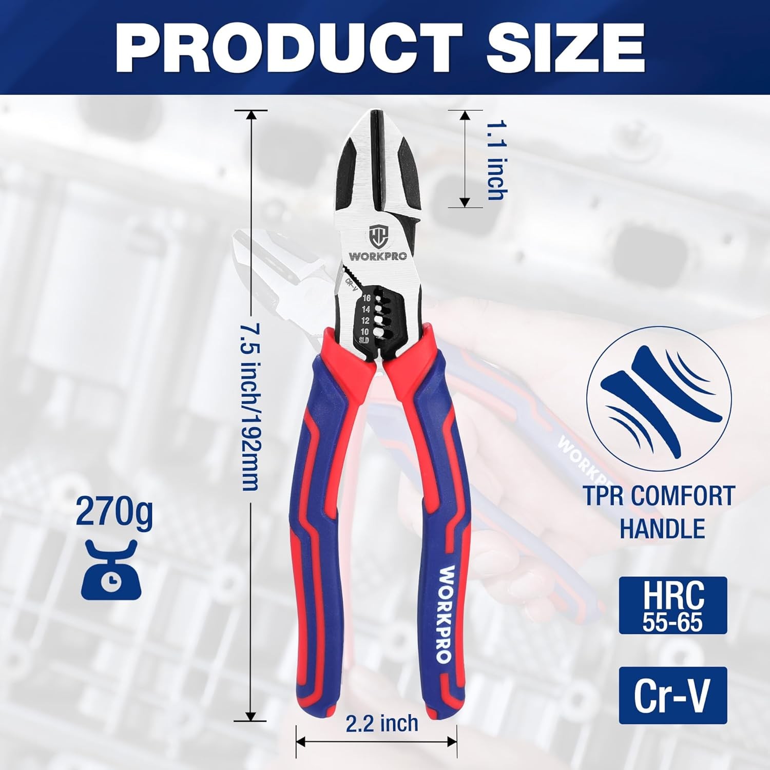 WORKPRO Diagonal Cutting Plier 7.5″ Wire Stripper Heavy Duty Side-Cutting Pliers