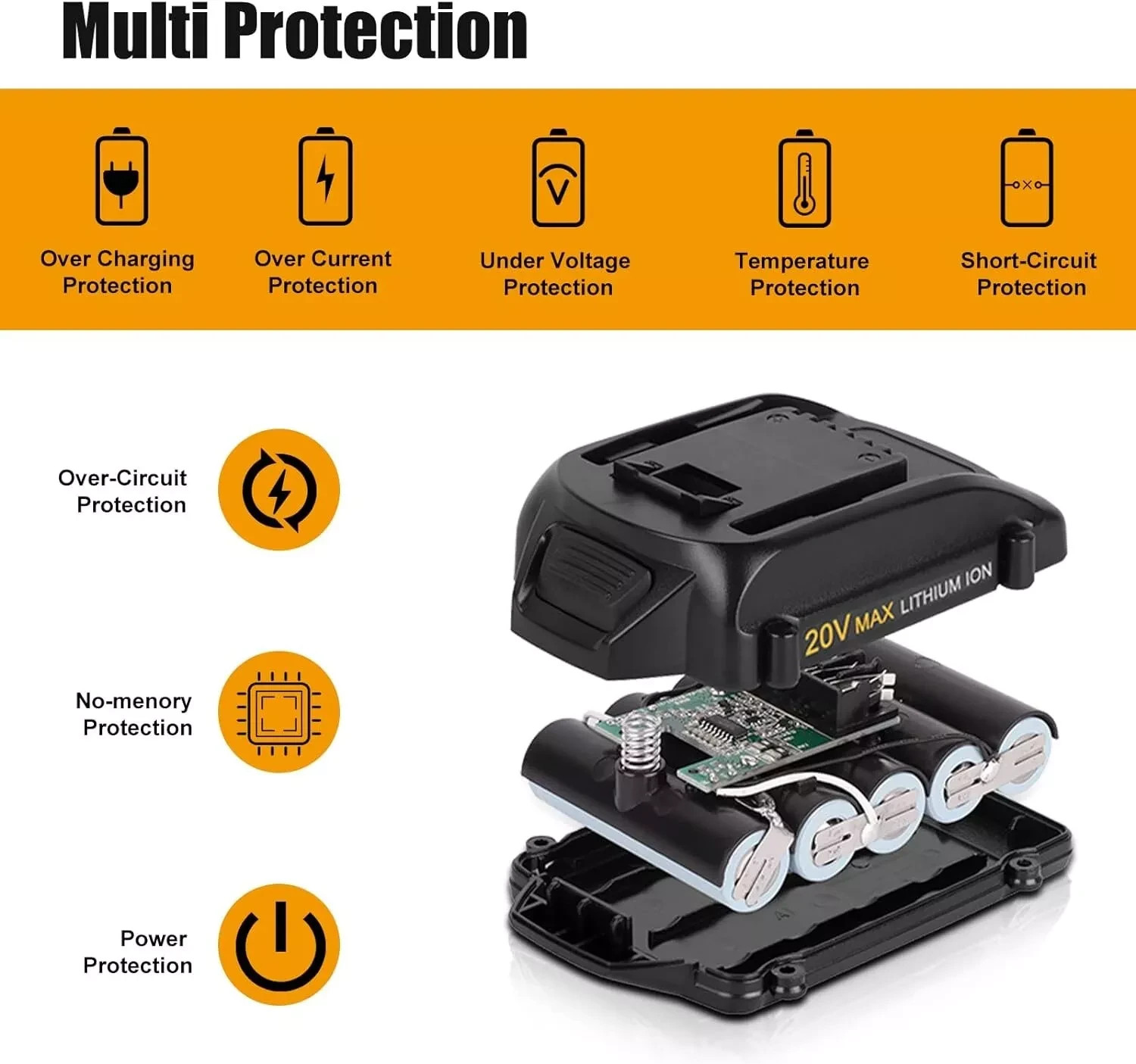 2pack For WORX 20V MAX Extend Lithium Battery 20 Volt WA3520 WA3525 WA3575 WG155