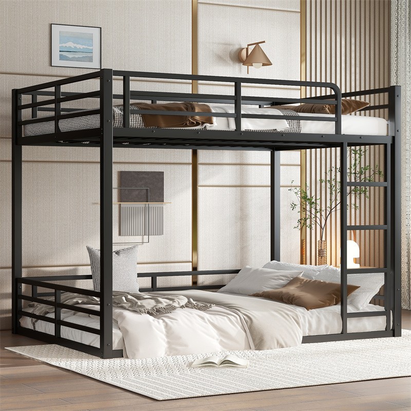Metal Bunk Bed,Full XL over Full XL Floor Bunk Bed Frame for Kids Teens Adults