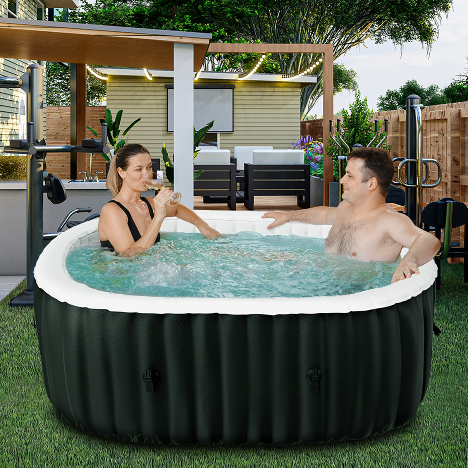 Docred 2 Person Portable Inflatable Hot Tub Spa w 100 Air Jet for Patio Backyard
