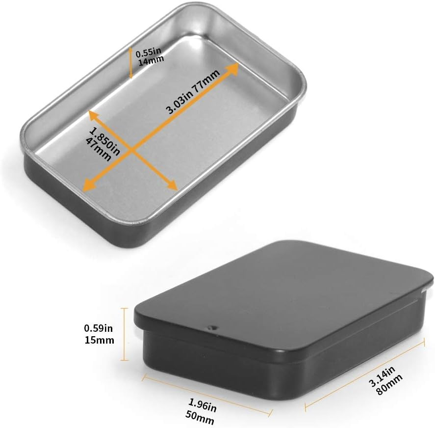 6 Pack Metal Rectangular Sliding Lid Tin Boxes Black, Containers Portable Box Sm