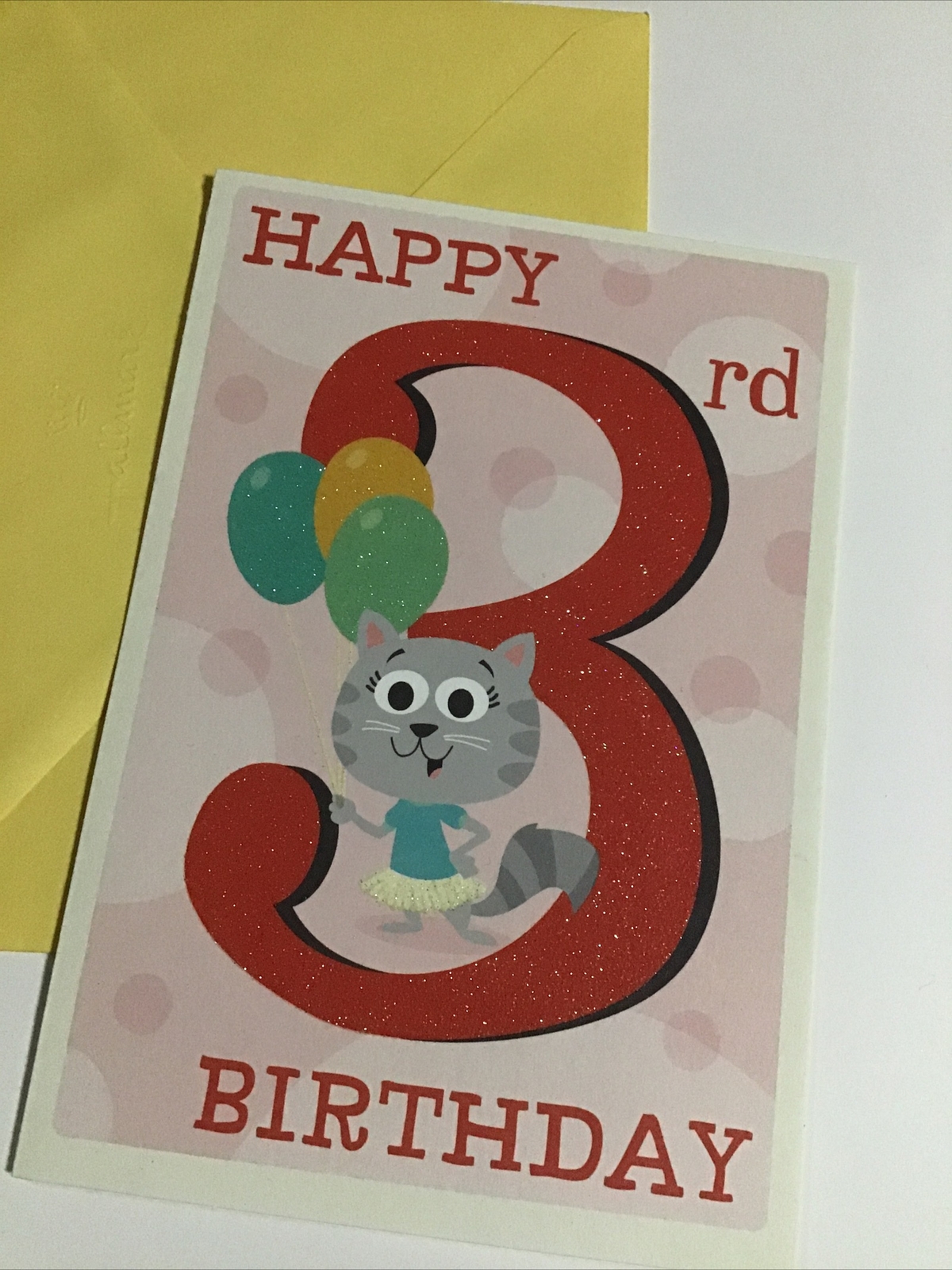 Happy 3rd Birthday 3 Years Old Hooray 5”x7” Hallmark Heartline Greeting Card