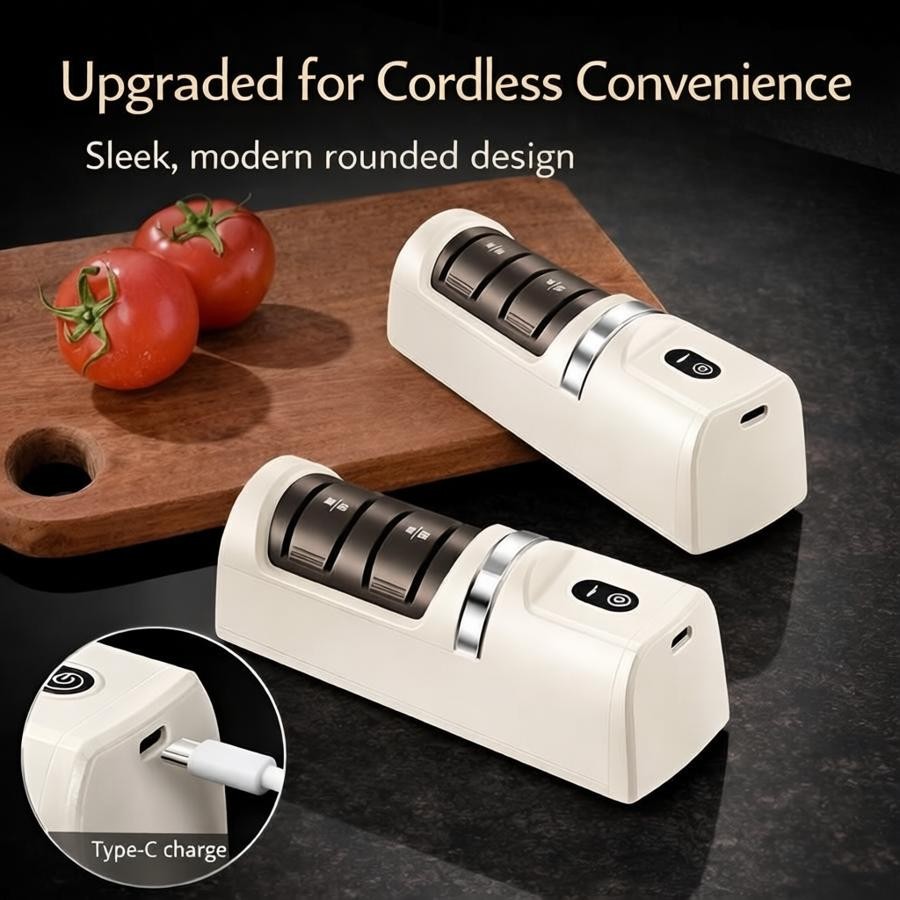 Cordless Electric Knife Sharpener 3 Stage Diamond Grinder USB Rechargeable