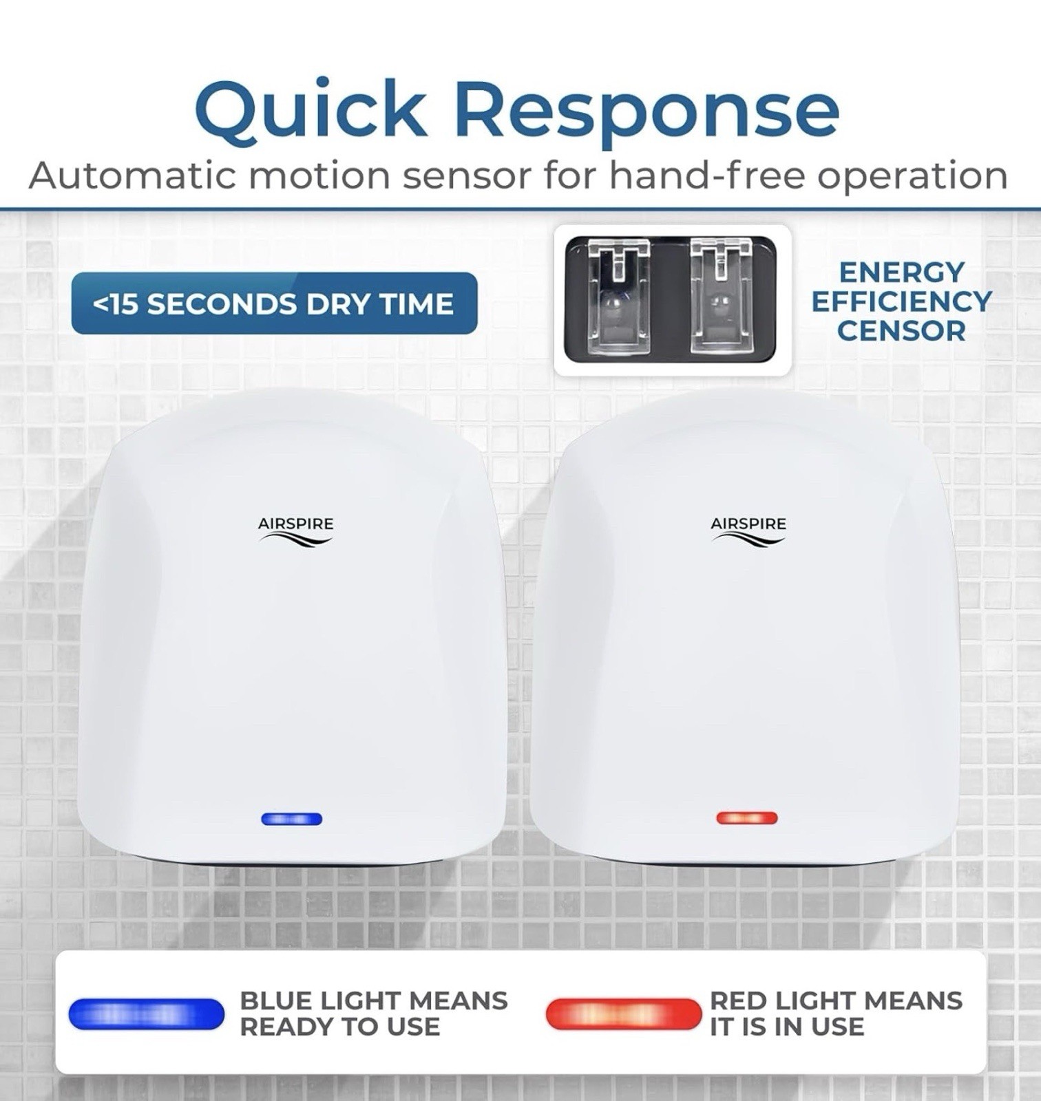Airspire®️ Summer Breeze Automatic Electric Warm Air Hand Dryer ~ HEPA ~ 1100W
