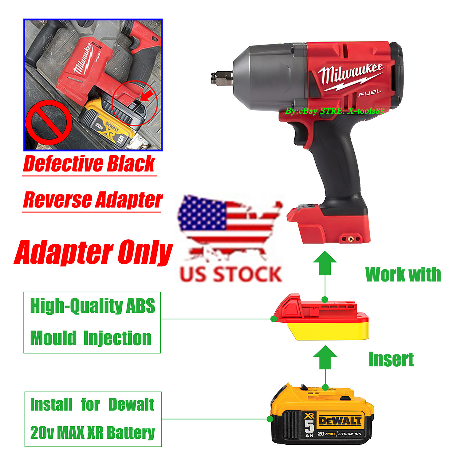 DEWALT 20V XR&DCB-Li-Ion Battery Convert To Milwaukee M18 Adapter- Adapter Only