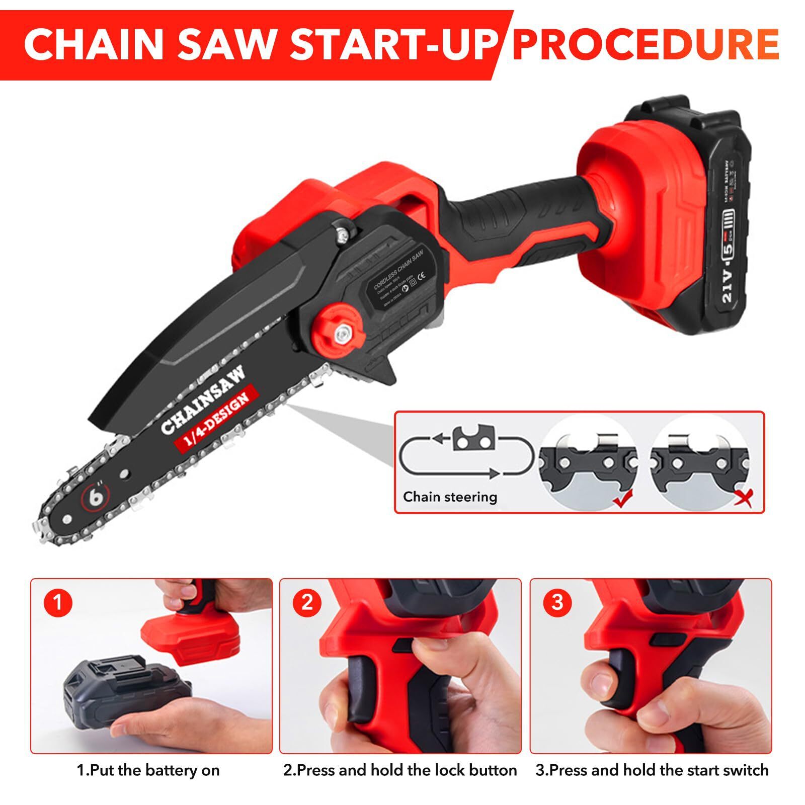 6-Inch Mini Chainsaw Cordless, Portable Electric Saw with 2 Batteries