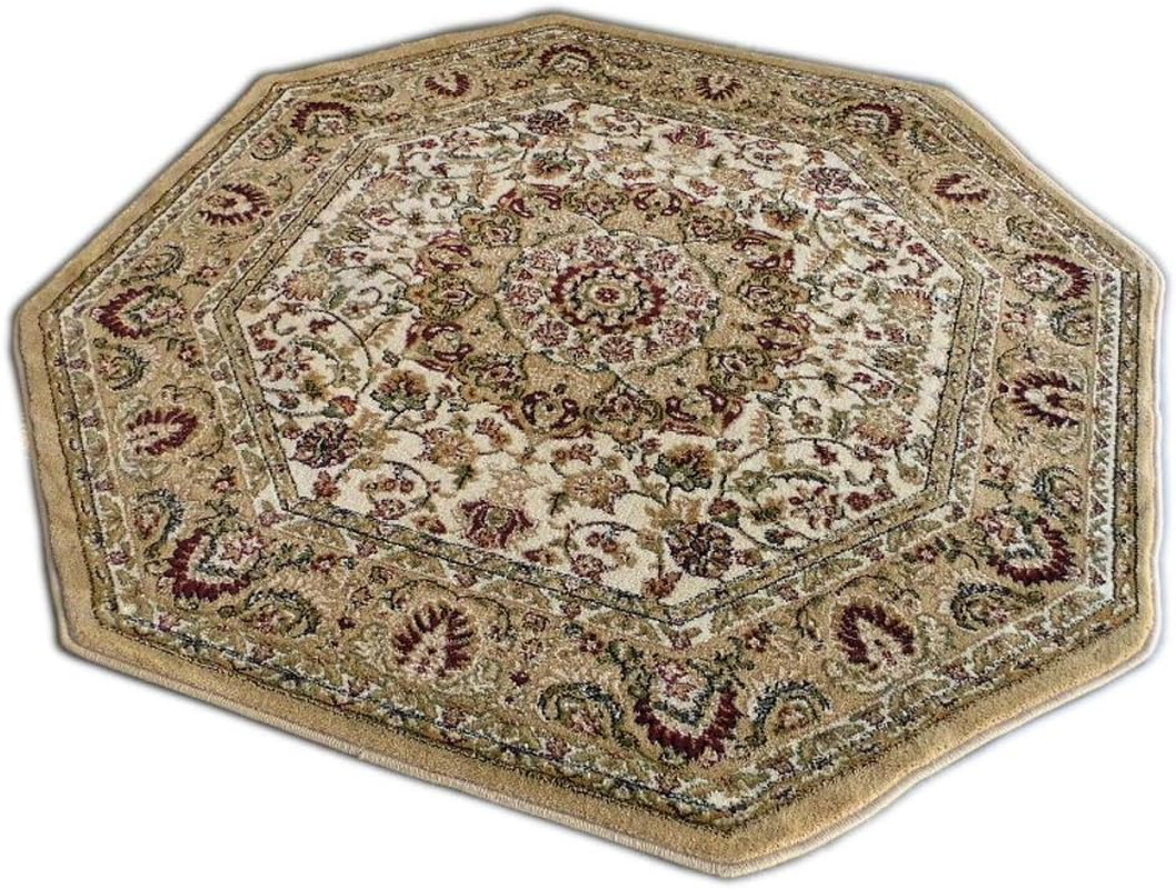 Traditional Octagon Area Rug Design 401 Ivory (7 Feet 3 Inch X 7 Feet 3 Inch)
