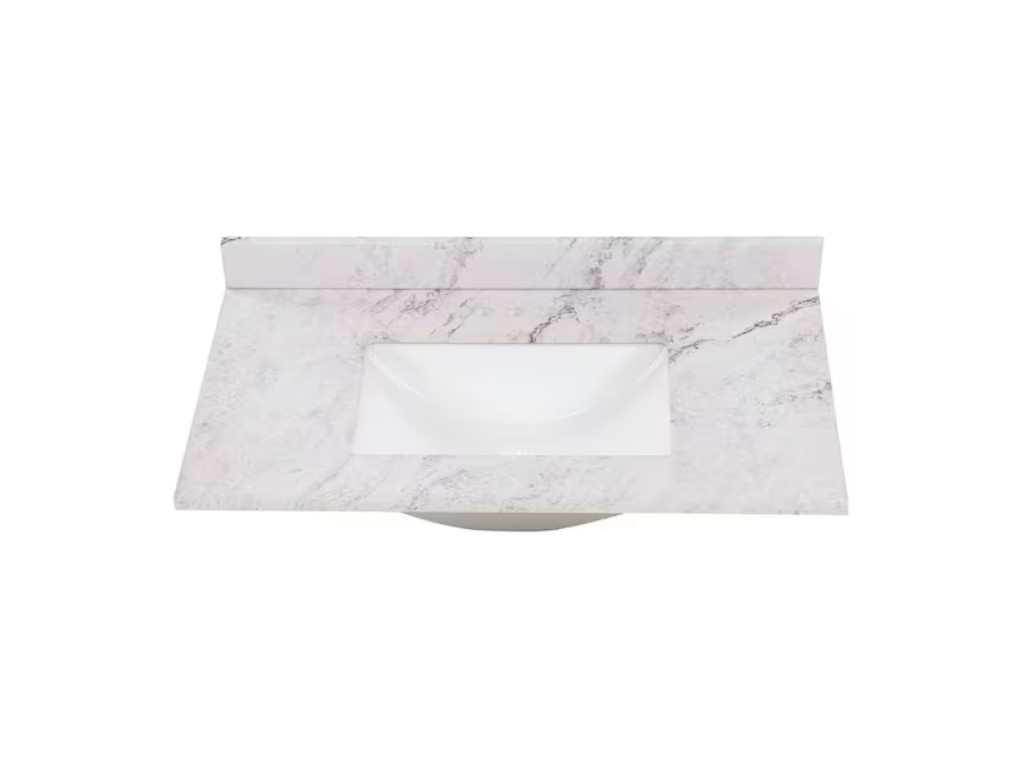 37 in. W x 22 in. D Engineered Stone Composite White Rectangular Single Sink Van