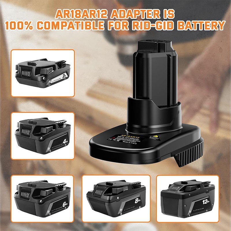 Adapter For Ridgid/AEG 18V Li-ion battery to For Ridgid R82007 12V Power Tools