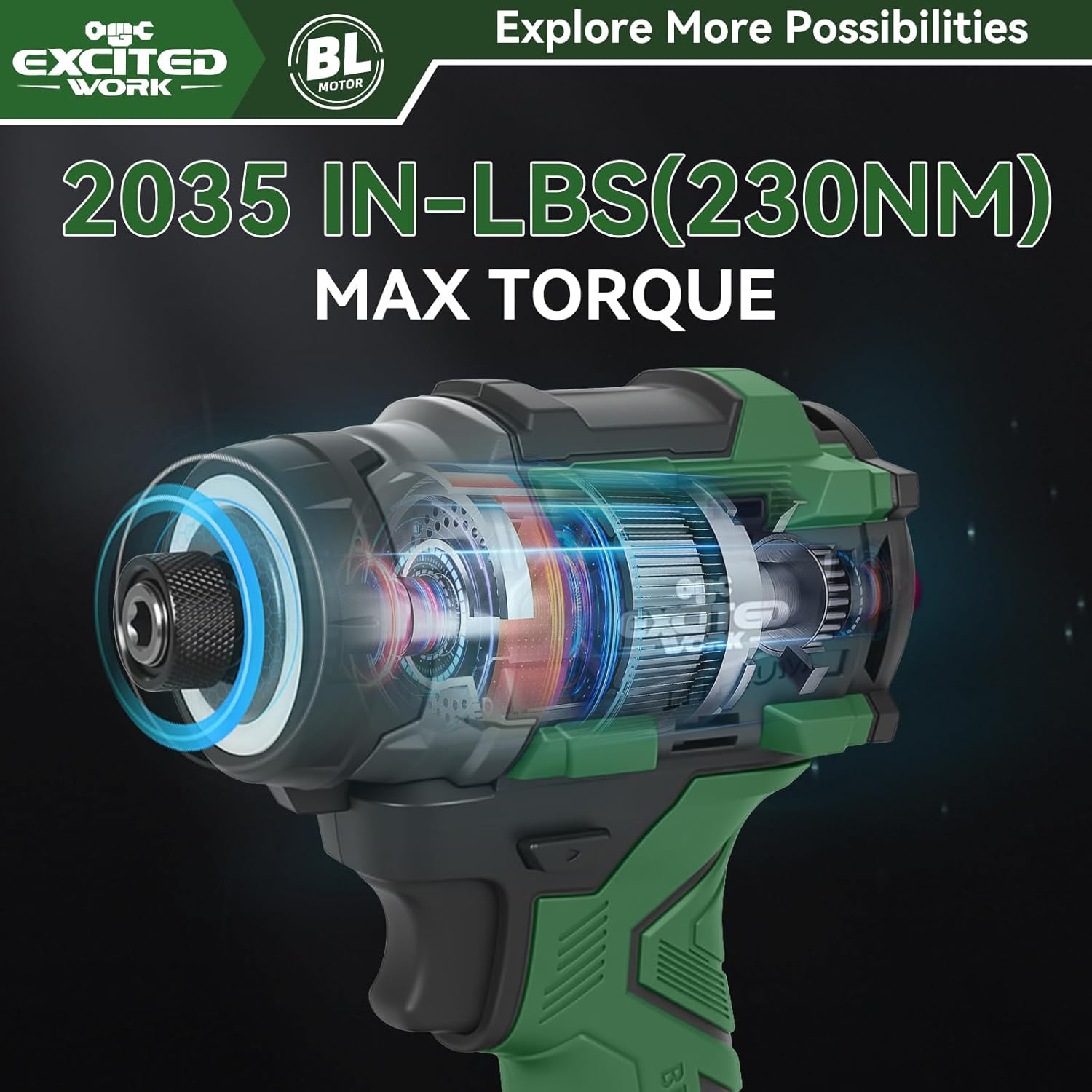 21V Brushless Impact Screwdriver, 230Nm Electric Cordless Driver Set with Dual