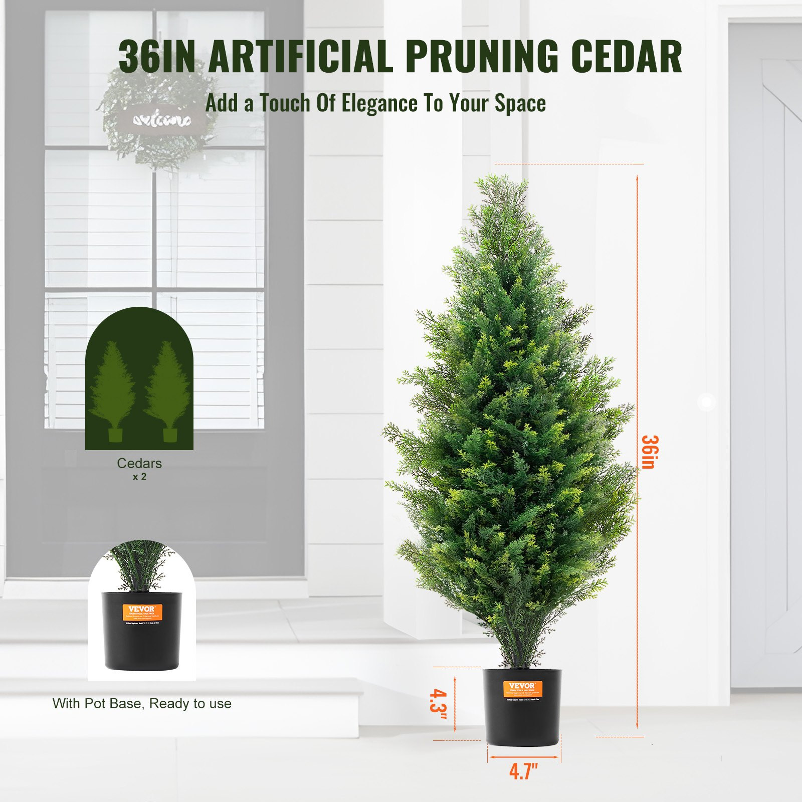 VEVOR Artificial Cedar Topiary Tree, 36 inch Tall (2 Pieces), with Extra Leaves