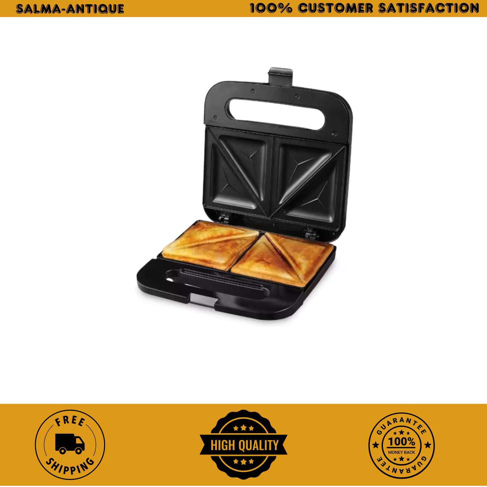 Electric Sandwich Maker, Non-Stick Plates, Indicator Lights, New-Black GPS401B