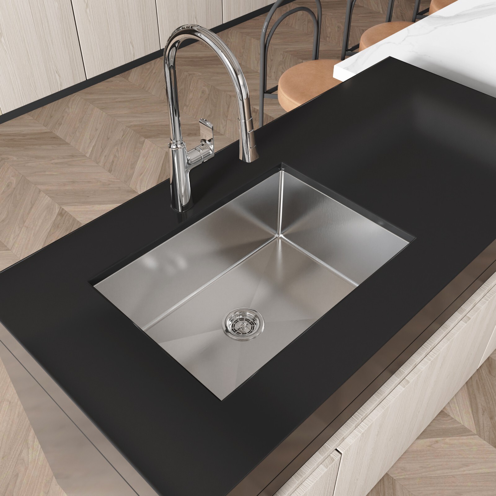 COZY Stainless Steel Kitchen Sink, 27″ undermount Single Bowl in Brushed Nickel