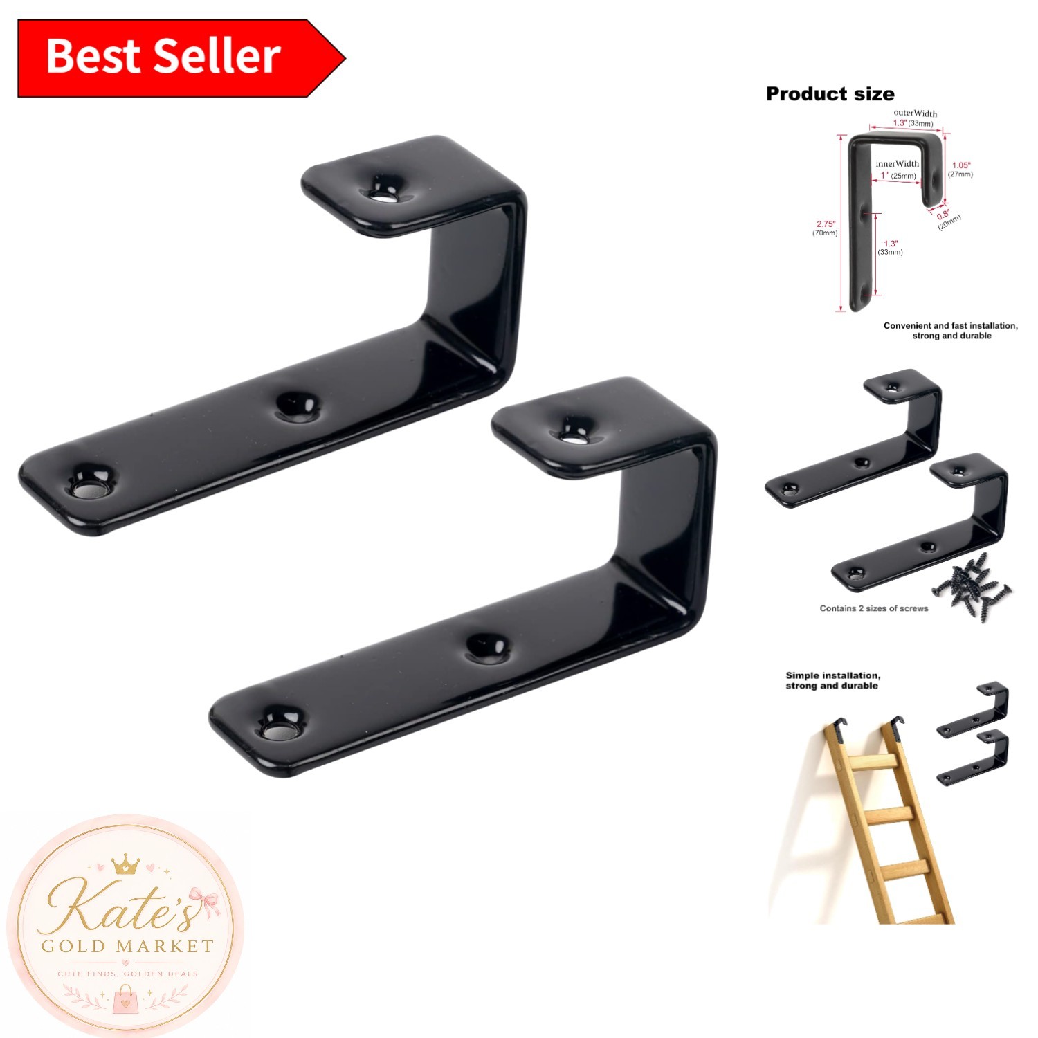 Compact Heavy-Duty Bunk Bed Ladder Brackets – 2 Pack for Safe Storage Solutions