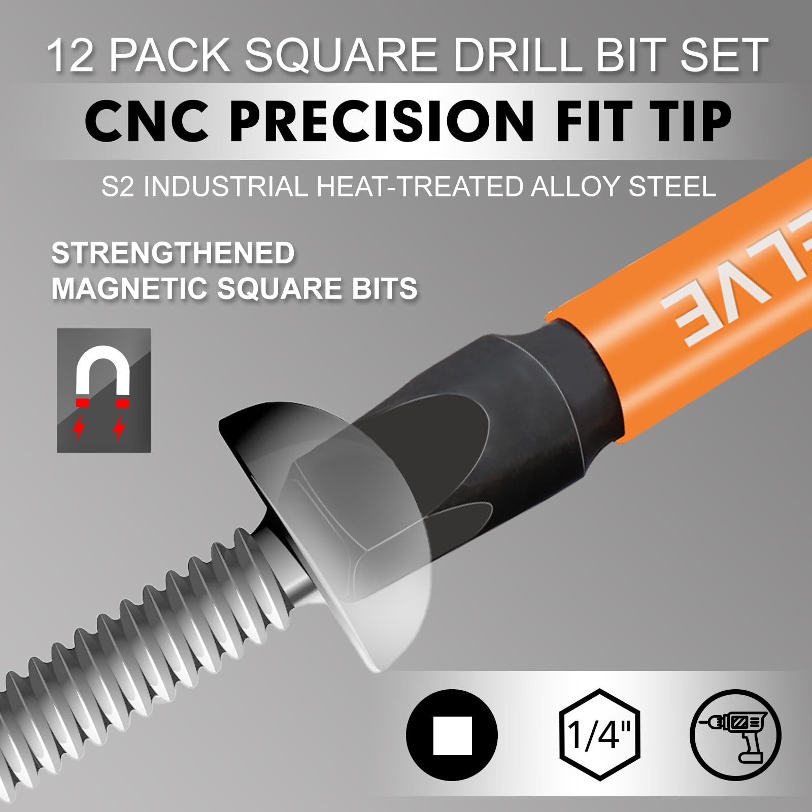 12-Pack Square Drive Bits- PREMIUM S2 Alloy Steel Square Bit Set Magnetic Hea…