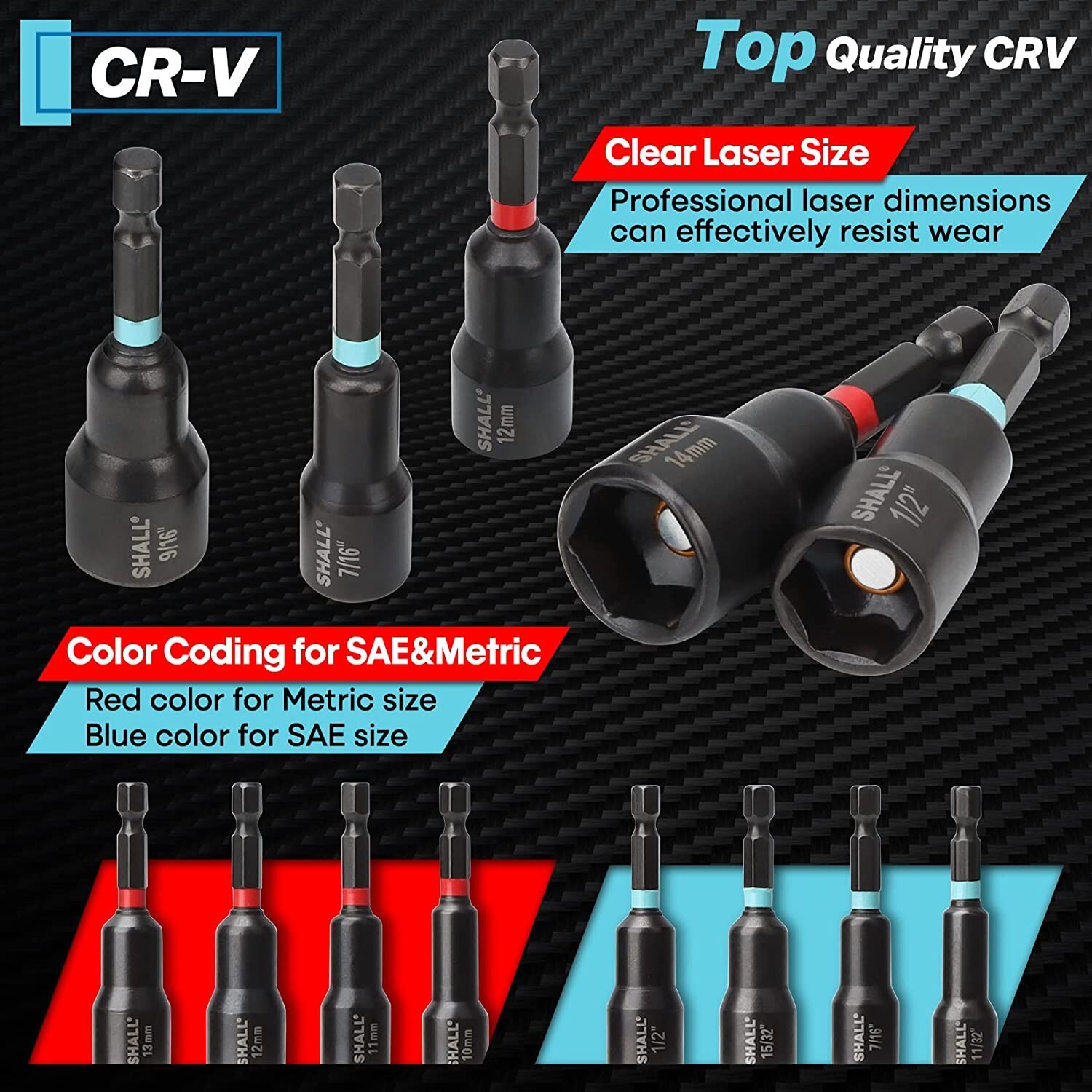 SHALL 29PC Magnetic Hex Nut Driver Set,1/4 ” Shank SAE & Metric Power Drill Bit