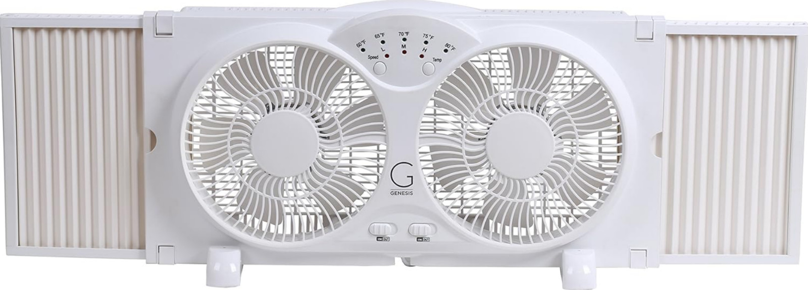 GENESIS Twin Window Fan Adjustable Thermostat Reversible Airflow 24 in. Wide