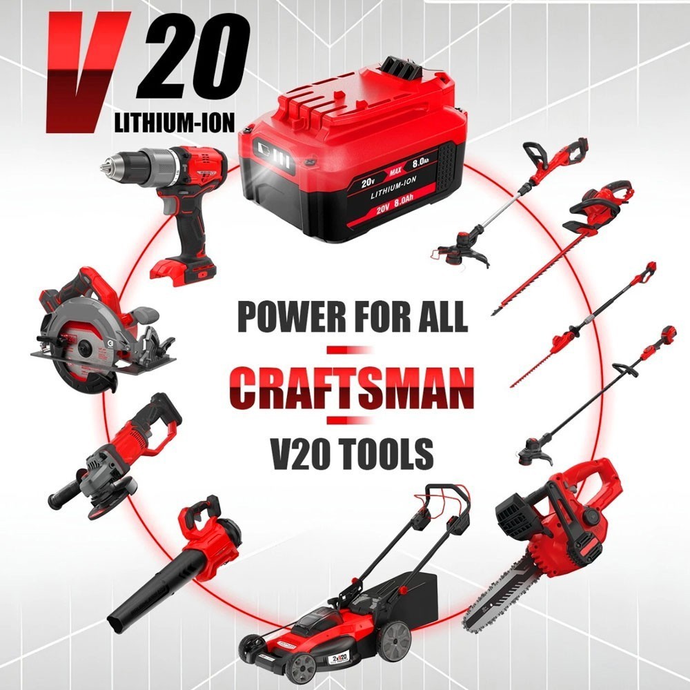 Pack FOR CRAFTSMAN 20V Max V20 Lithium Ion 8.0 Ah Battery CMCB206 LED Indicator