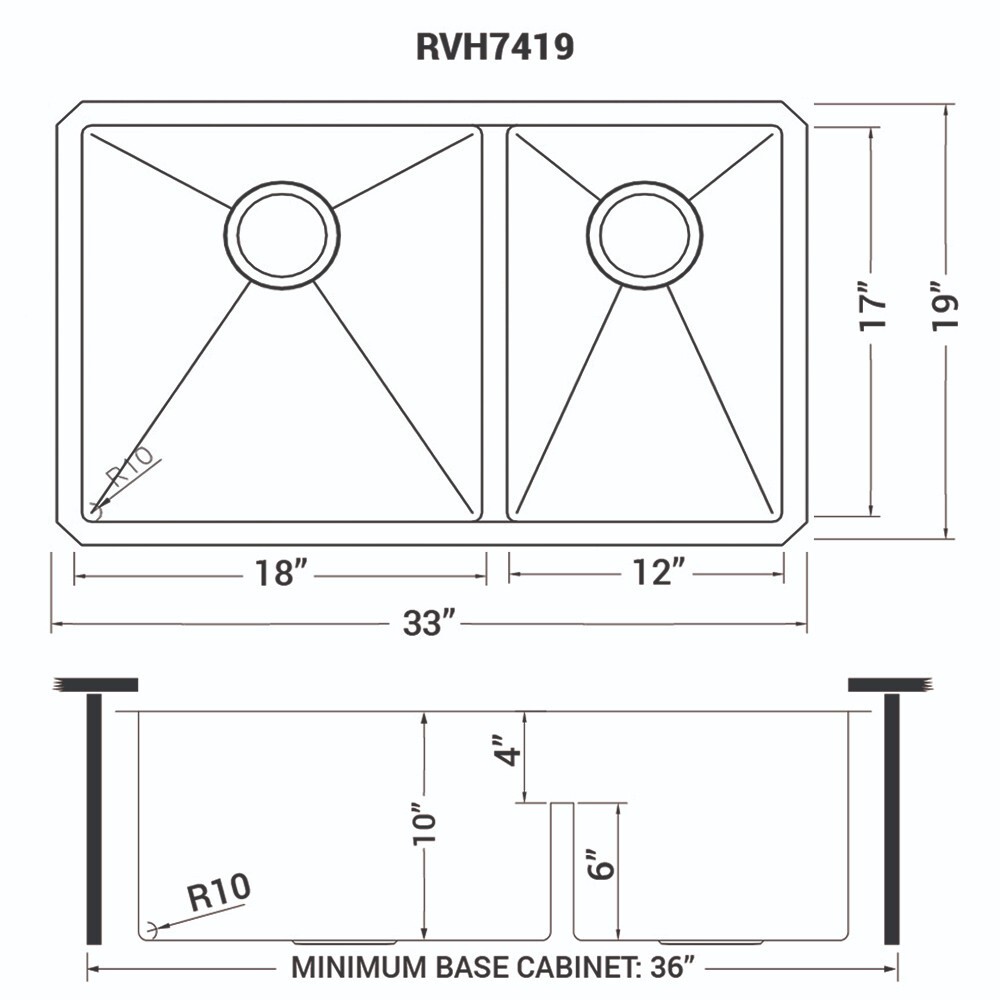 Ruvati 33″ Undermount 60/40 Double Bowl 16Gauge SS Kitchen Sink- RVH7419