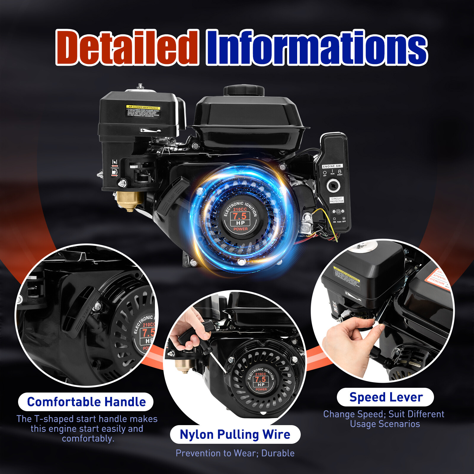 212cc 7.5 HP Electric Start Horizontal Engine Go Kart Gas Engine Motor 4-Stroke