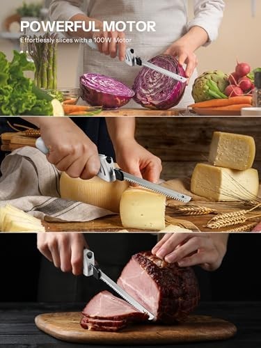 Electric Knife Set for Carving Meats, Poultry, Bread & Foam – 2 Blades + Fork