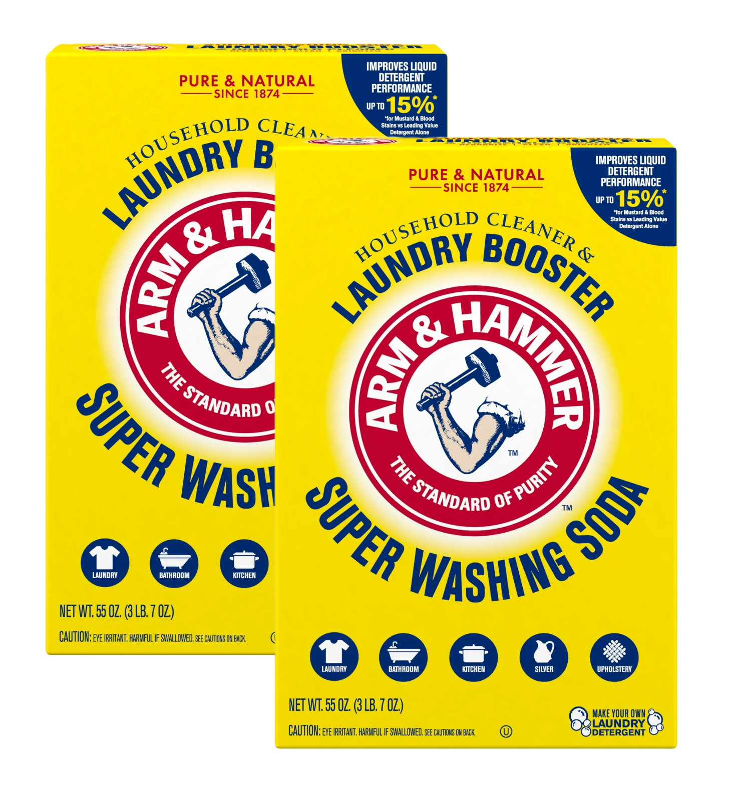 2x Arm & Hammer Super Washing Soda Detergent Booster & Household Cleaner, 55oz.