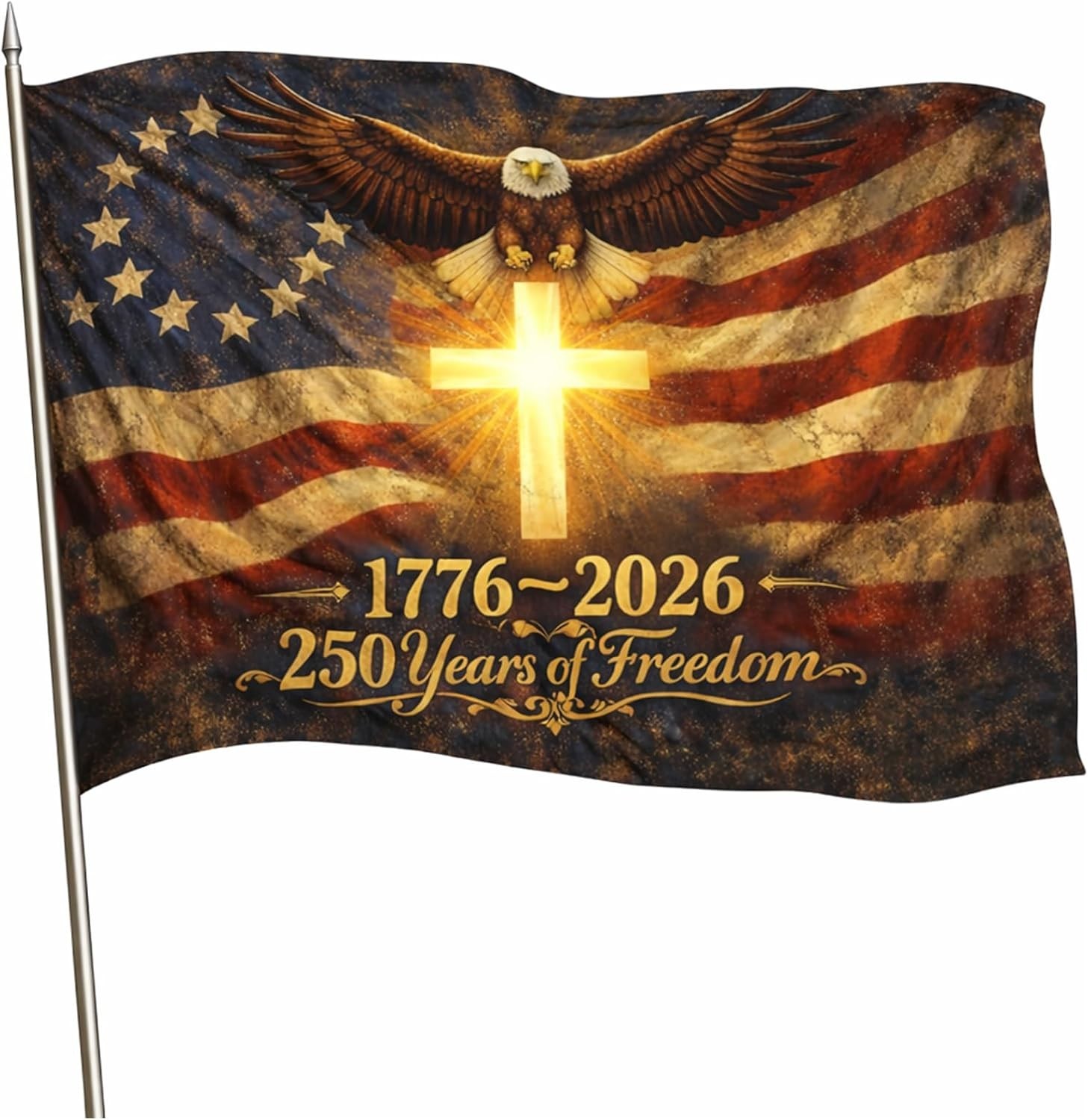 USA 250th Anniversary Flag 3×5 Ft 1776-2026 Outdoor Patriotic Banner Cross Poly