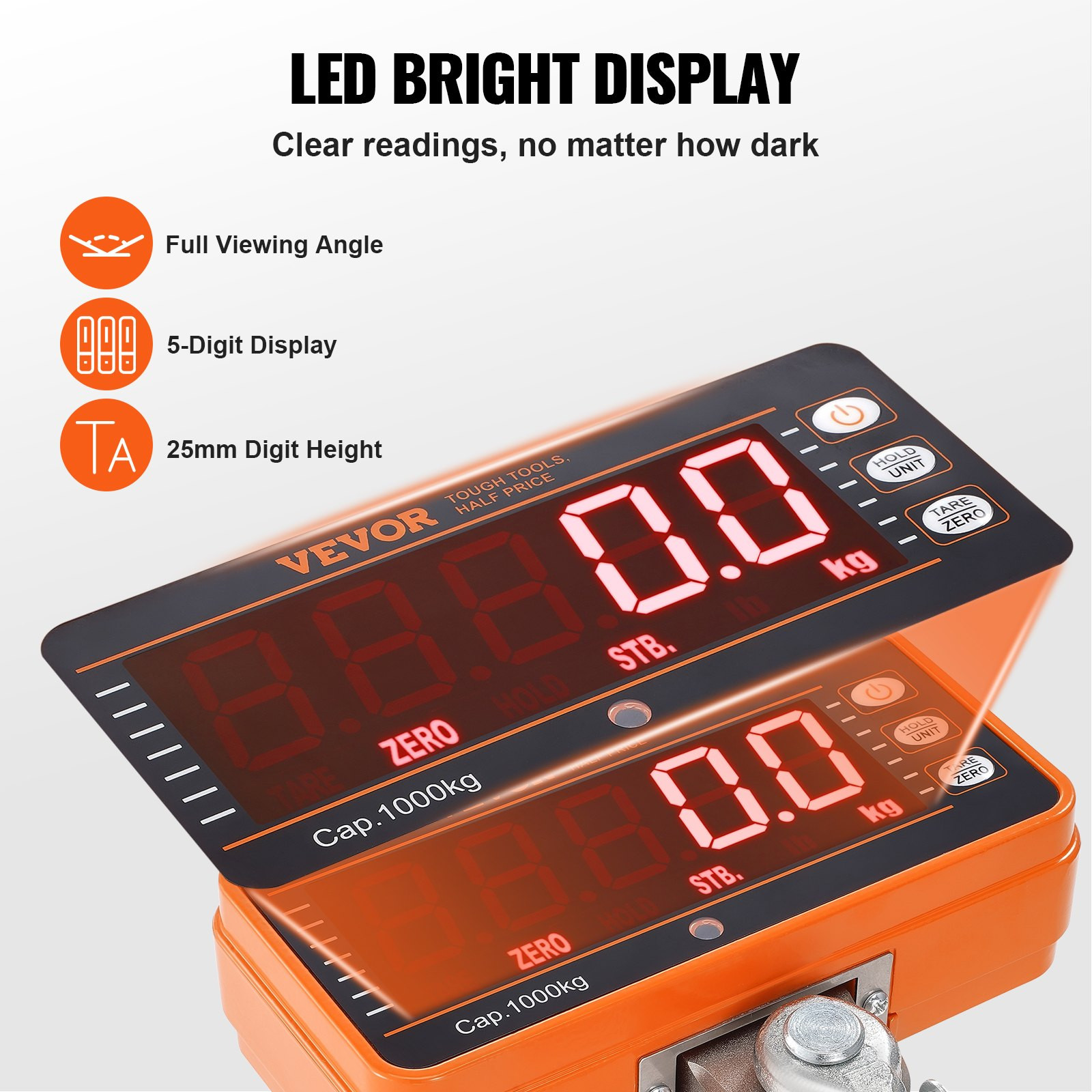 VEVOR Digital Crane Scale, 2200 lbs/1000 kg, Industrial Heavy Duty Hanging Scale