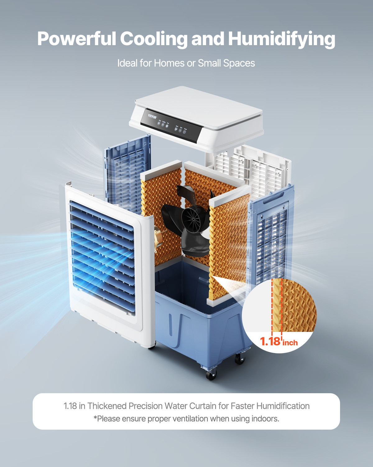 VEVOR Evaporative Air Cooler 3100 CFM with 9 Gallon Water Tank Portable Swamp
