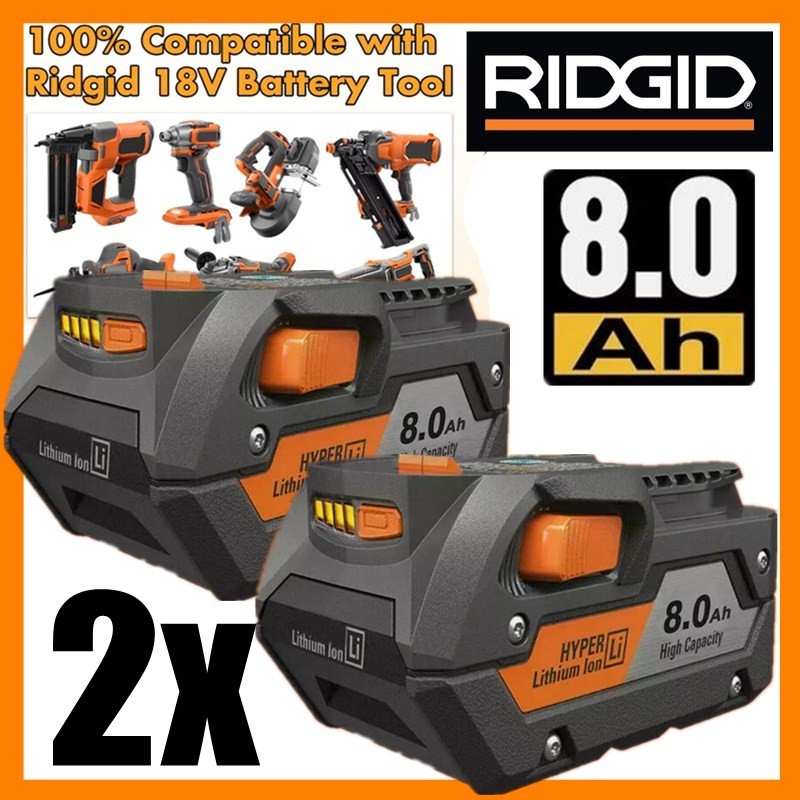 2PACK For Ridgid 18V R840085 8.0Ah Lithium-ion Battery /Charger 18Volt R840087